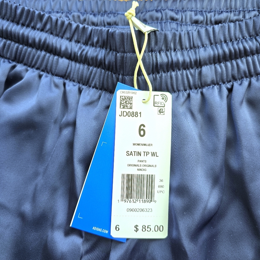 Adidas Adicolor Satin Wide-Leg Track Pants - NWT Night Indigo Size 6 - Picture 3 of 15